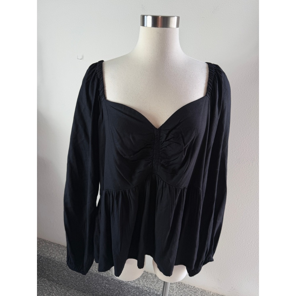 NEW Old Navy Womens XL Black Sweetheart Ruched Peplum Long Sleeve Blouse Top NEW